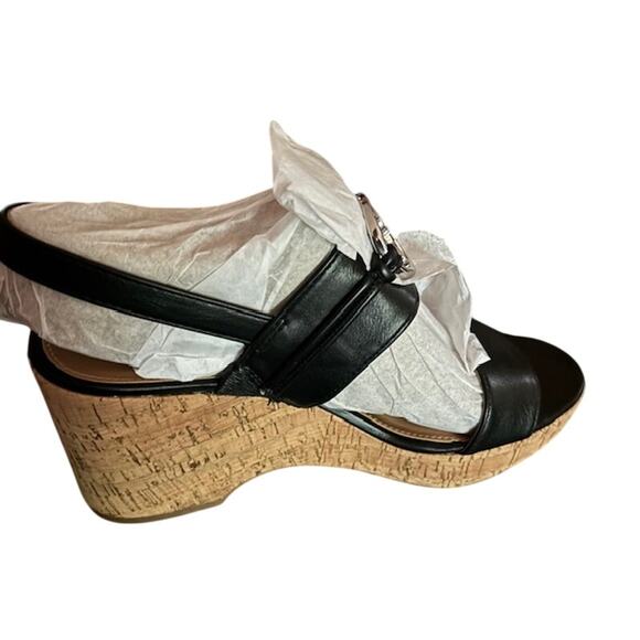 NIB Sam and Libby Chandler Cork Wedge Sandal Black Size 10 Platform Faux Leather - Picture 9 of 14
